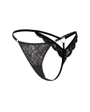 String noir en dentelle avec bijou cœur doré