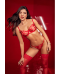 Ensemble 2 pièces rouge rubis avec soutien-gorge brodé à armatures et string - Mapalé Ensemble 2 pièces rouge rubis avec soutien-gorge brodé à armatures et string - Mapalé