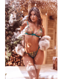 Ensemble 2 pièces vert aurore avec soutien-gorge brodé transparent et string - Mapalé