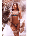 Ensemble 2 pièces vert aurore avec soutien-gorge brodé transparent et string - Mapalé