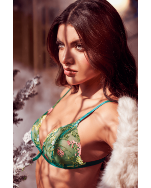 Ensemble 2 pièces vert aurore avec soutien-gorge brodé transparent et string - Mapalé