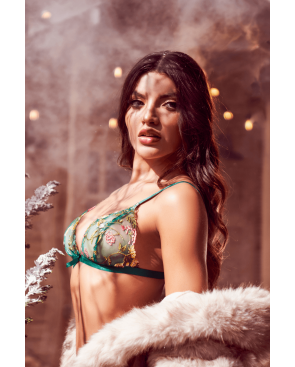 Ensemble 2 pièces vert aurore avec soutien-gorge brodé transparent et string - Mapalé