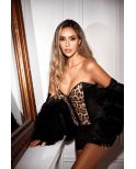 Corset bustier noir imprimé animalier à sequins avec laçage dos - Mapalé Corset bustier noir imprimé animalier à sequins avec laçage dos - Mapalé