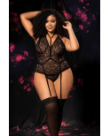 Body grande taille noir en dentelle florale avec harnais amovible - Mapalé Body grande taille noir en dentelle florale avec harnais amovible - Mapalé