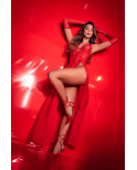 Robe longue transparente rouge en dentelle et résille avec string - Mapalé Robe longue transparente rouge en dentelle et résille avec string - Mapalé