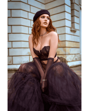 Ensemble 2 pièces bustier en dentelle et string noir - Mapalé