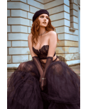 Ensemble 2 pièces bustier en dentelle et string noir - Mapalé