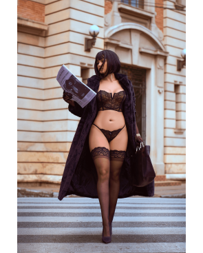 Ensemble 2 pièces bustier en dentelle et string noir - Mapalé