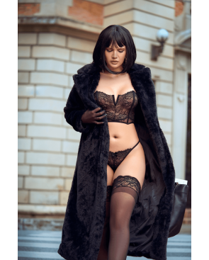Ensemble 2 pièces bustier en dentelle et string noir - Mapalé