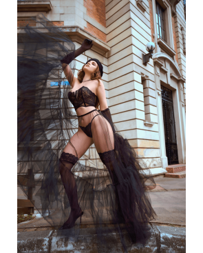 Ensemble 2 pièces bustier en dentelle et string noir - Mapalé