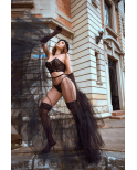 Ensemble 2 pièces bustier en dentelle et string noir - Mapalé