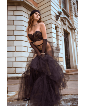 Ensemble 2 pièces bustier en dentelle et string noir - Mapalé