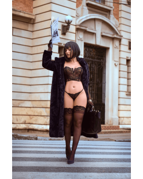 Ensemble 2 pièces bustier en dentelle et string noir - Mapalé