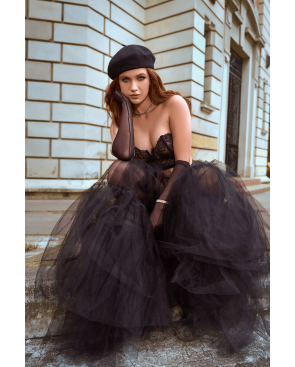 Ensemble 2 pièces bustier en dentelle et string noir - Mapalé