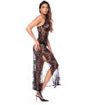 Nuisette transparente noire en dentelle avec décolleté plongeant et fentes latérales - Mapalé Nuisette transparente noire en dentelle avec décolleté plongeant et fentes latérales - Mapalé