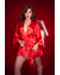 Peignoir court satiné rouge avec ceinture à nouer - Mapalé Peignoir court satiné rouge avec ceinture à nouer - Mapalé