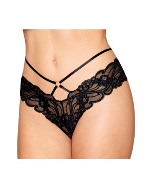 Culotte en dentelle noire avec lanières et chaines dorées