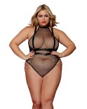 Body en résille, grande taille, avec Harnais simili cuir et chaines Body en résille, grande taille, avec Harnais simili cuir et chaines