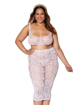 Ensemble 2 pièces grande taille, brassière résille fantaisie et jupe longue assorti 