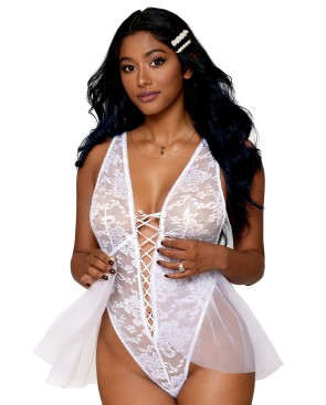 Body dentelle blanc avec tulle amovible 