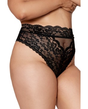 String grande taille dentelle taille haute noir 