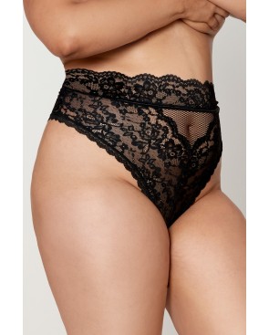 String grande taille dentelle taille haute noir 