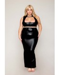 Ensemble Soutien-gorge et jupe longue, grande taille, noir en simili cuir Ensemble Soutien-gorge et jupe longue, grande taille, noir en simili cuir