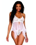 Babydoll et string en résille et dentelle blanche Babydoll et string en résille et dentelle blanche