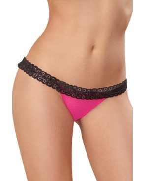 Tanga rose ouverture coeur et dentelle noire 