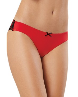 Tanga uni rouge et dentelle noire 
