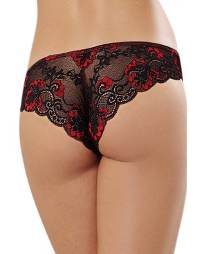 Tanga uni rouge et dentelle noire 