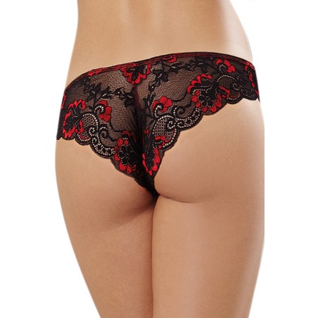 Tanga uni rouge et dentelle noire 