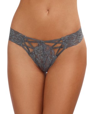 Tanga gris dentelle sexy ajouré sur l'avant 