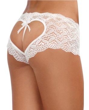 Shorty blanc de dentelle ouvert et ajouré sur les fesses forme coeur 