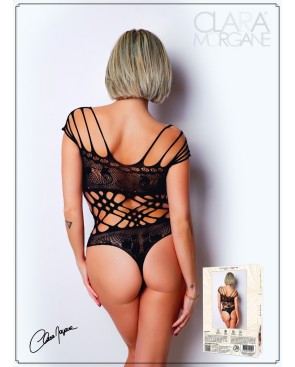 Body noire en résille et lanières - Le Numéro 1 - Collection Body