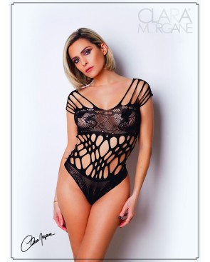 Body noire en résille et lanières - Le Numéro 1 - Collection Body 