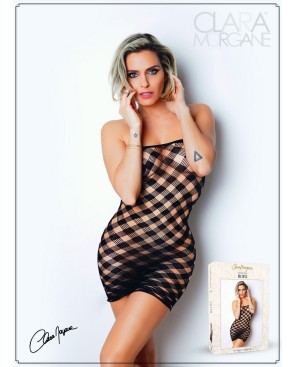 Mini Robe noire, résille avec  motif damier - Le Numéro 2 - Collection Robe 