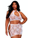 Ensemble 2 pièces grande taille top et jupe en résille fantaisie blanche Ensemble 2 pièces grande taille top et jupe en résille fantaisie blanche
