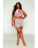 Ensemble 2 pièces grande taille top et jupe en résille fantaisie blanche Ensemble 2 pièces grande taille top et jupe en résille fantaisie blanche