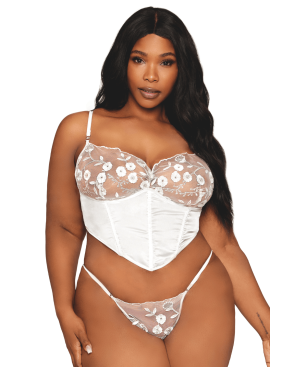 Bustier blanc avec armatures grande taille, en satin et dentelle florale 