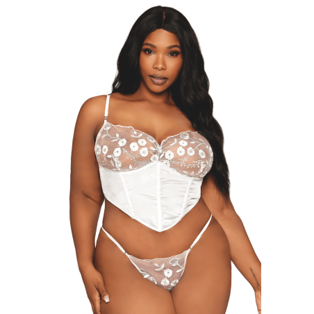 Bustier blanc avec armatures grande taille, en satin et dentelle florale 