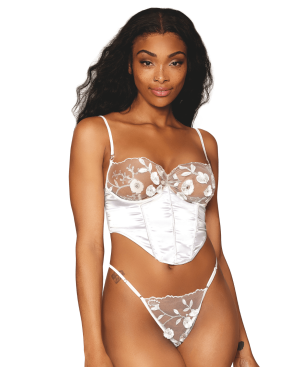Bustier blanc avec armatures, en satin et dentelle florale 