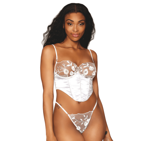 Bustier blanc avec armatures, en satin et dentelle florale 