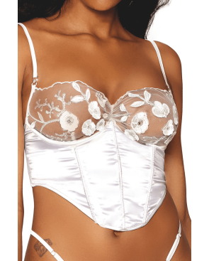 Bustier blanc avec armatures, en satin et dentelle florale 