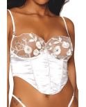 Bustier blanc avec armatures, en satin et dentelle florale Bustier blanc avec armatures, en satin et dentelle florale