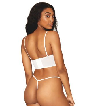 Bustier blanc avec armatures, en satin et dentelle florale 