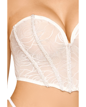 Bustier blanc avec perles et strass, bretelles transparentes amovibles 