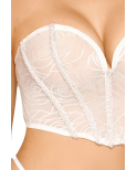 Bustier blanc avec perles et strass, bretelles transparentes amovibles Bustier blanc avec perles et strass, bretelles transparentes amovibles