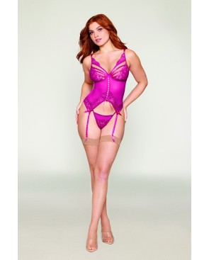 Bustier porte jarretelles rose avec string 