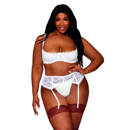 Soutien-gorge, grande taille, Demi-seins à armatures en dentelle blanche 